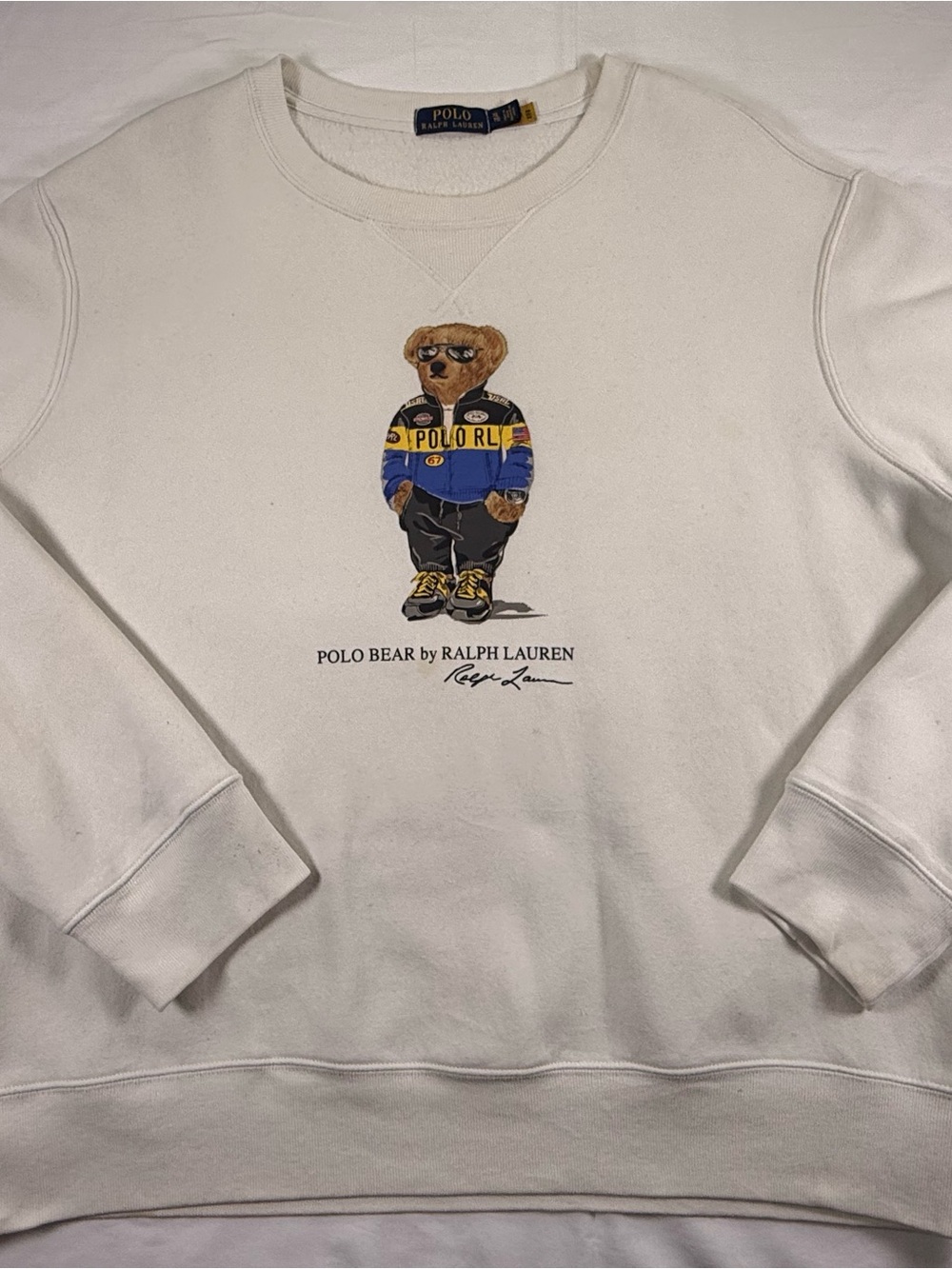 Ralph Lauren Cream Crewneck with Polo Bear Graphic